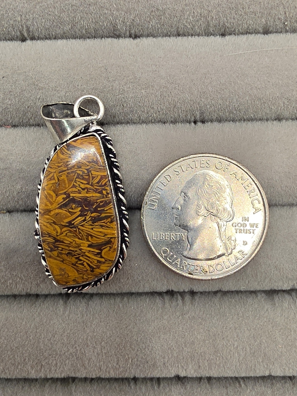 Handcrafted Yellow Brown Jasper Pendant in Silver Plated-Style Setting
